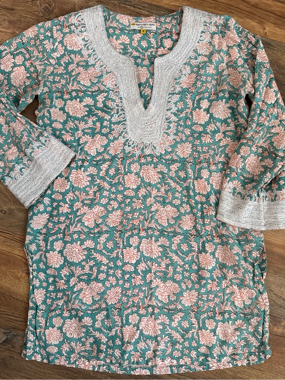 Roberta Roller Rabbit Piperlime Size Small Teal and Pink Rhody Kurta Tunic